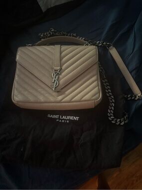 Authentic Saint Laurent Medium College Nude Blush Beige Leather Bag - Like New!